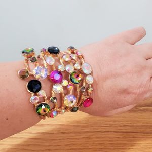 Multicolor Stone Embellished Hinged Cuff Bracelet